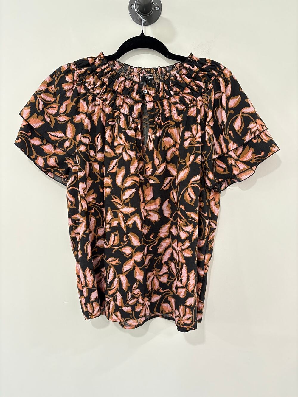 Rails Floral Short Sleeve Ruffle Blouse Size M